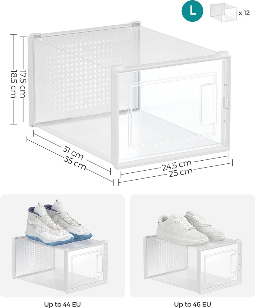 Conjunto de 12 caixas para sapatos em Transparente + branco