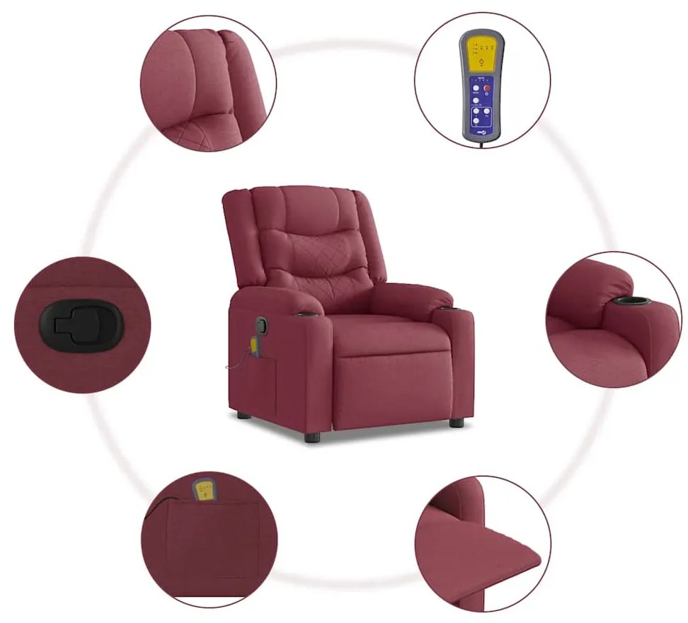 Poltrona de massagens reclinável tecido vermelho tinto