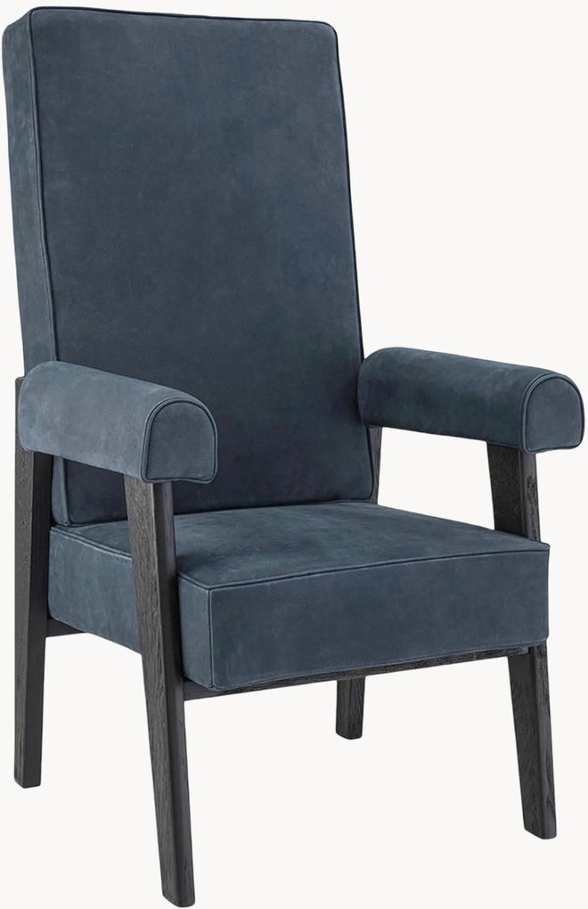 Poltrona artesanal em madeira de carvalho e couro com estofos Milo