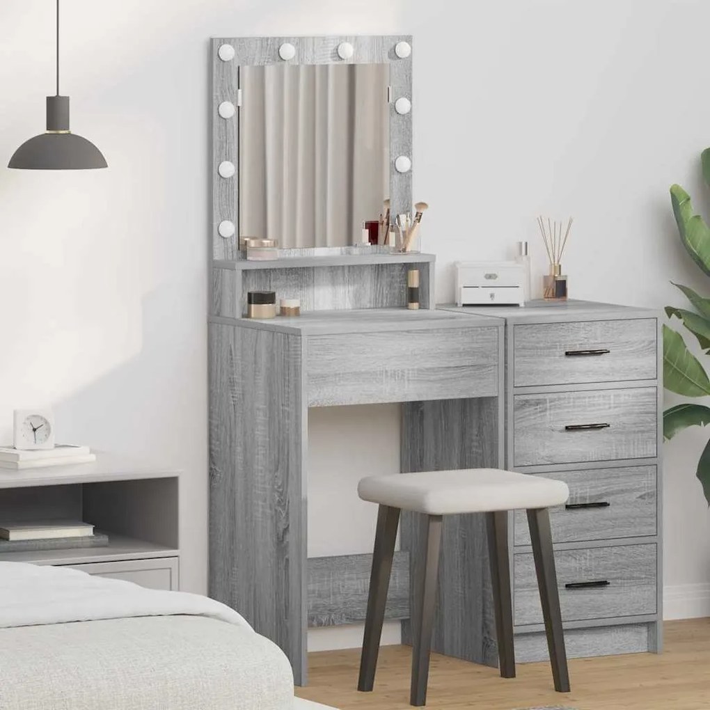Mesa de Toucador com Luzes LED em Cinza Sonoma - 50x41x135 cm