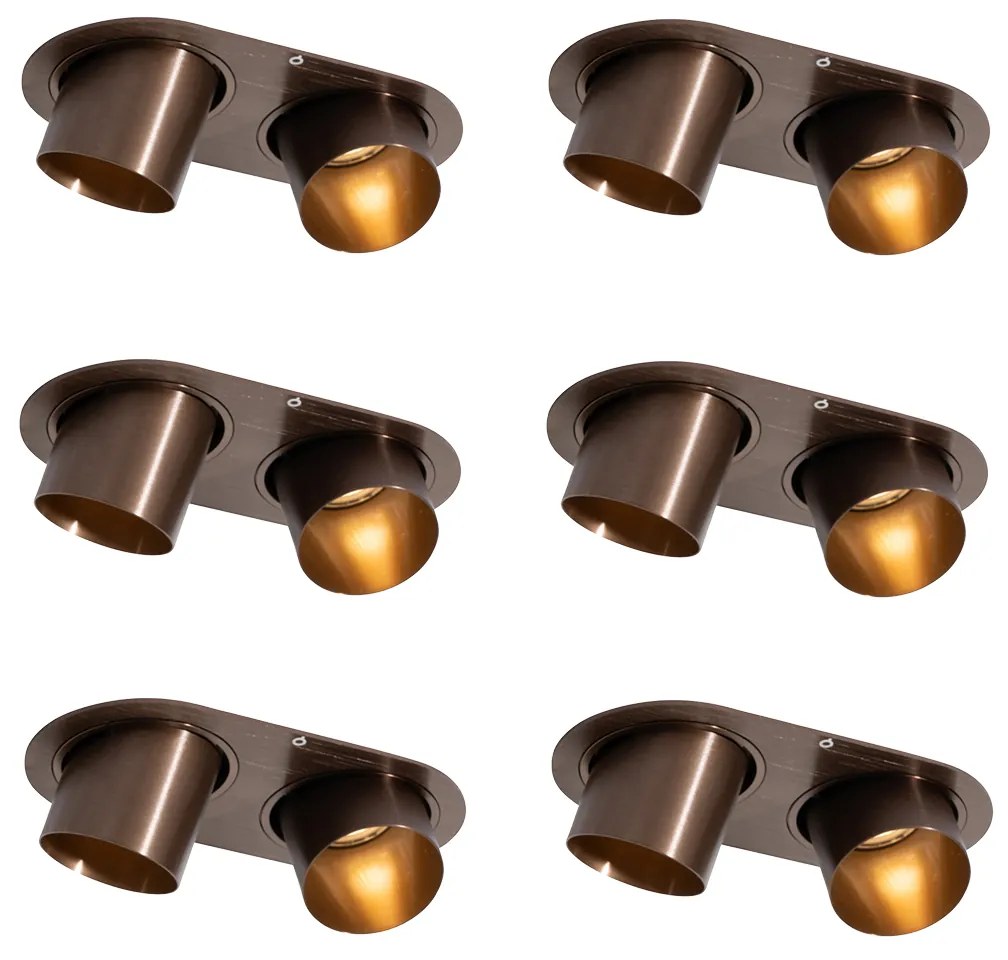 Conjunto de 6 focos embutidos bronze escuro GU10 50mm 2-Luzes - Installa Moderno