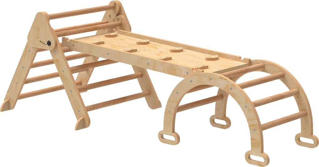 AIYAPLAY Triângulo de Escalada 7 em 1 com Arco e Rampa Escalada para Crianças de Madeira Dobrável para 18-48 Meses 188x70 cm Madeira | Aosom Portugal