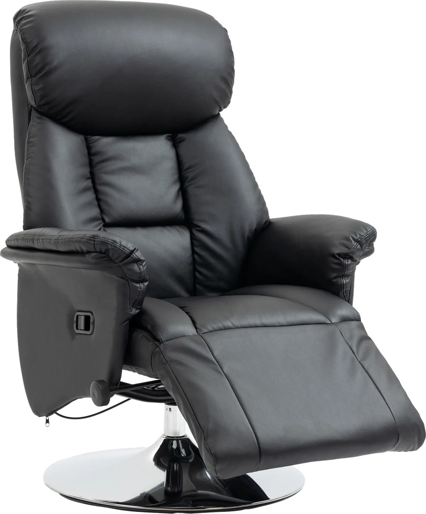 Poltrona de relaxamento reclinável e giratória com apoio para os pés ajustável, até 150 kg, para sala de estar, quarto, cinema em casa, preta