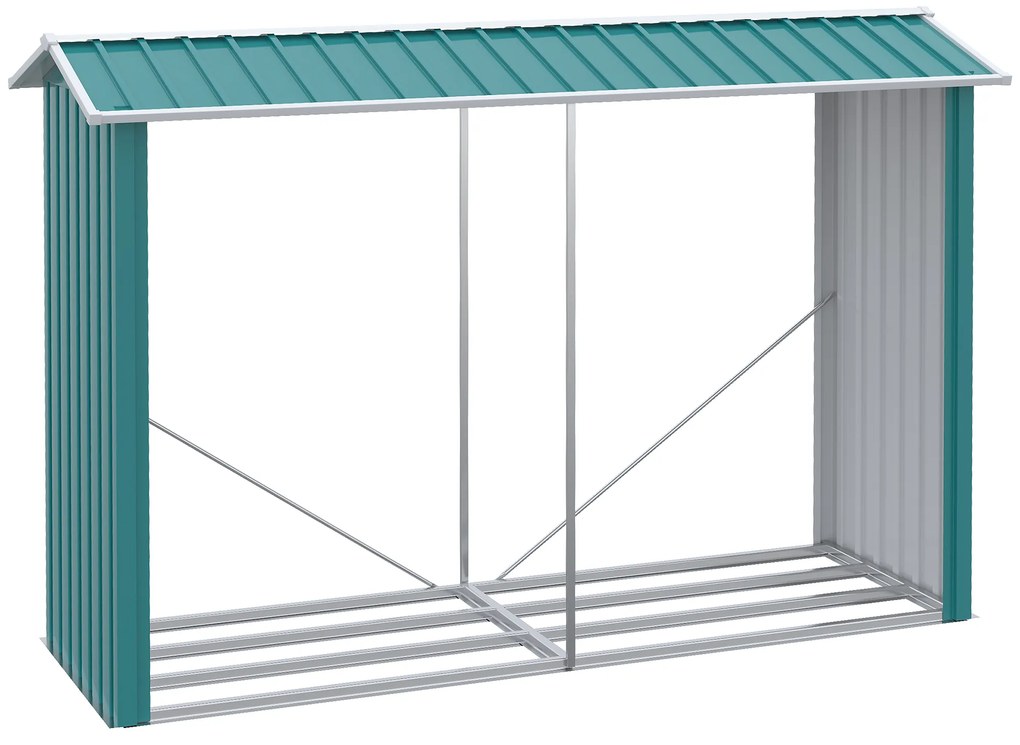 Abrigo para Lenhas de Aço Galvanizado com Teto Inclinado para Jardim Varanda Pátio 240x86x160 cm Verde