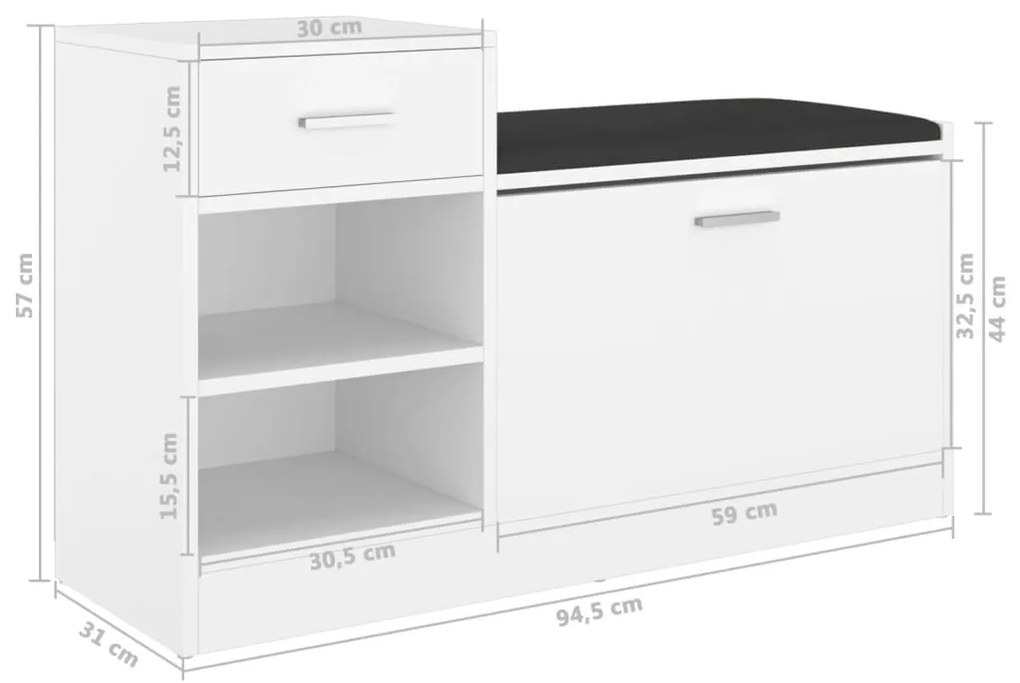 Banco sapateira 94,5x31x57 cm derivados de madeira branco