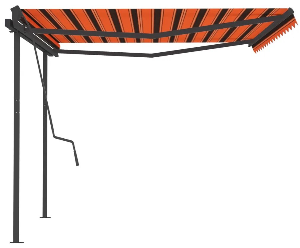 Toldo retrátil manual com postes 4,5x3,5 m laranja e castanho