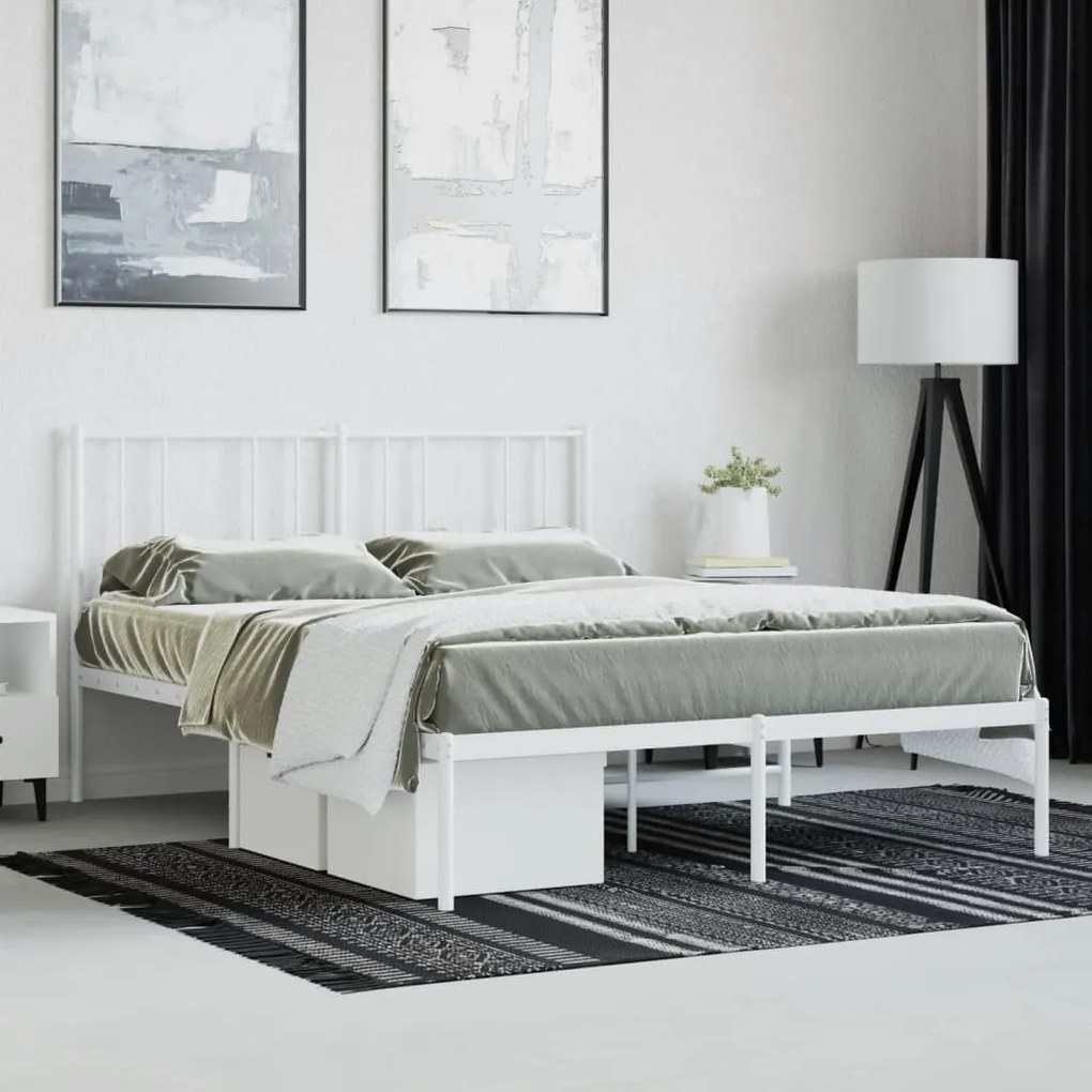 Estrutura de cama com cabeceira 160x200 cm metal branco