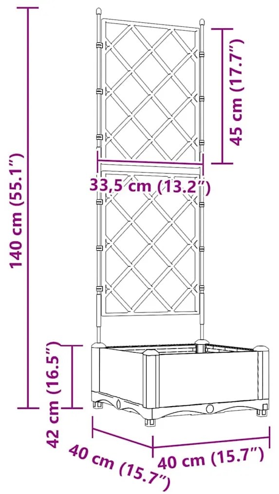 Vaso de Jardim com Treliça Cinza 40x40x125.5 cm