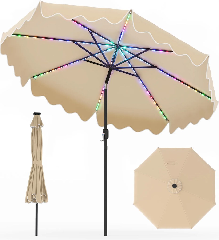 Guarda sol de Jardim, 280 x 280 x 250 cm (BASE NÃO INCLUIDA), Iluminação LED Integrada, Bege