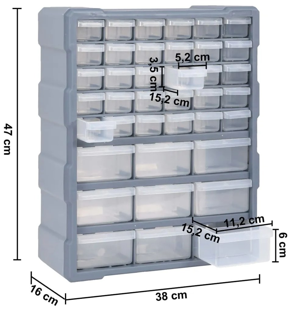 Caixa organizadora com 39 gavetas 38x16x47 cm