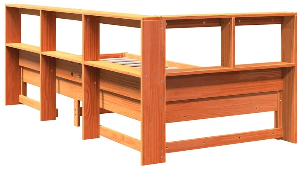 Cama com estante sem colchão 75x190cm pinho maciço castanho-mel