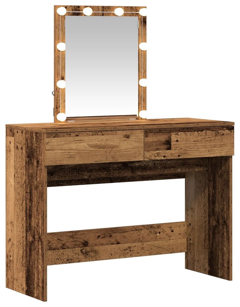 Mesa de Maquiagem com Espelho e Luzes LED Madeira Antiga e Madeira de