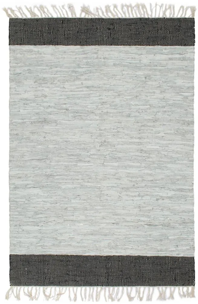 vidaXL Tapete chindi tecido à mão 80x160cm couro cinzento-claro/preto