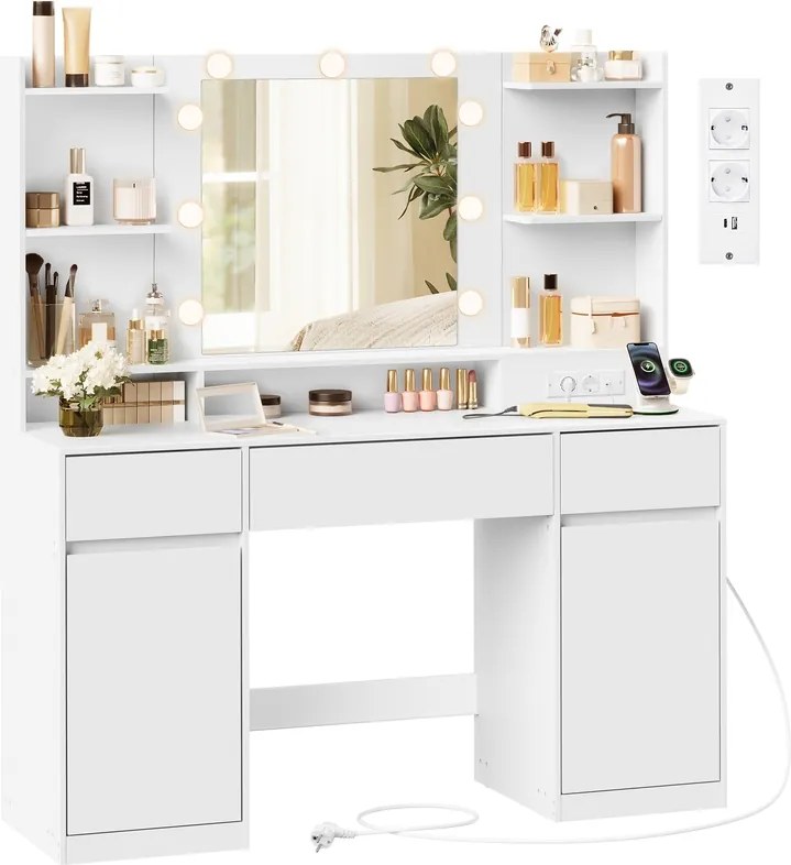 Toucador Kailyn com espelho e iluminação LED 40 x 107 x 144 cm Branco 