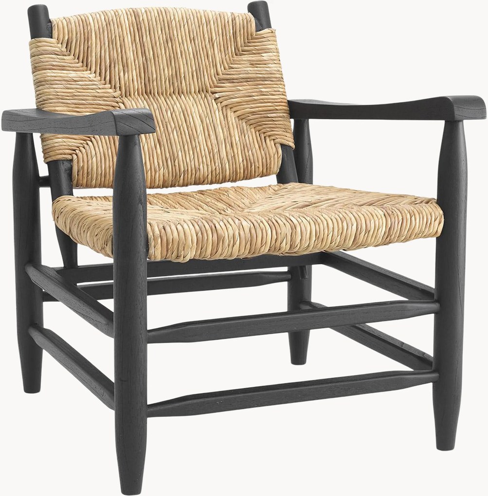 Cadeira de braços em madeira de mindi com assento em ervas marinhas entrançadas Elliott