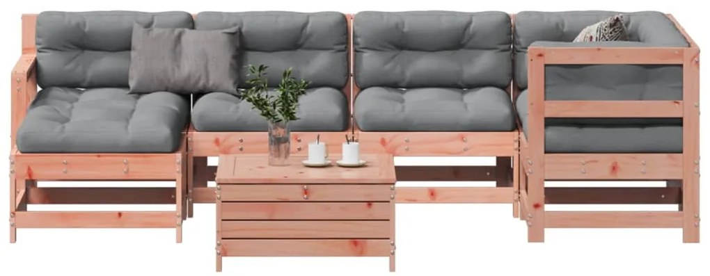7 pcs conj. lounge jardim com almofadões madeira douglas maciça