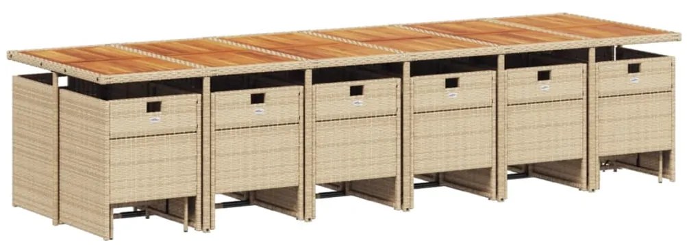 17 pcs conjunto de jantar p/ jardim c/ almofadões vime PE bege