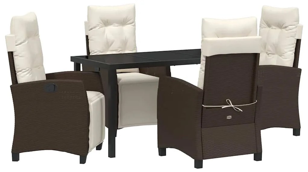 Conjunto de jantar de jardim 5 peças marrons em rattan poliéster