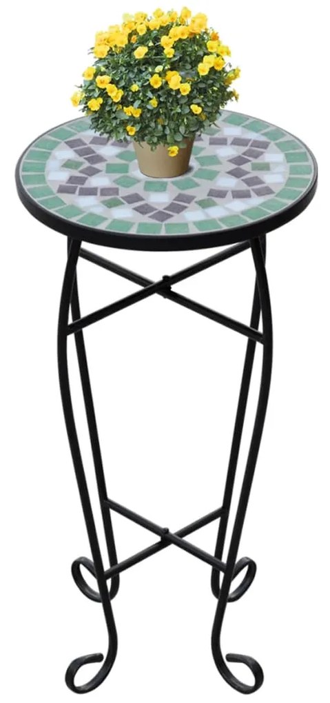 Mesa de apoio para plantas em mosaico verde e branco