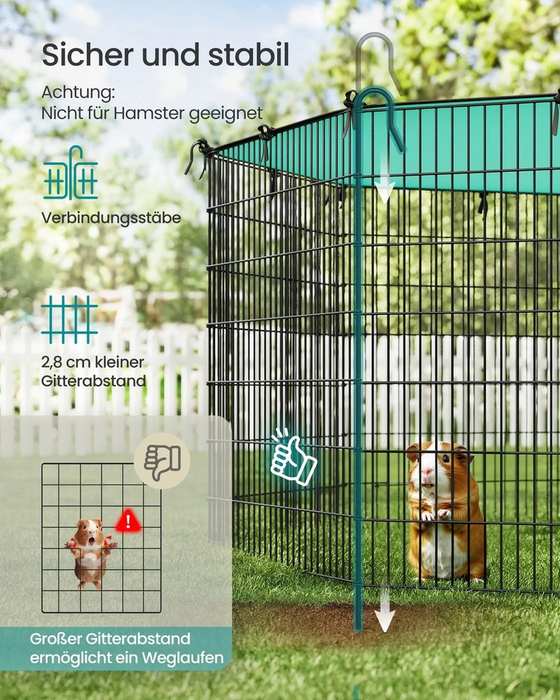 Parque para pequenos animais com cobertura, 8 placas de grelha, 175 x 175 x 80 cm, preto
