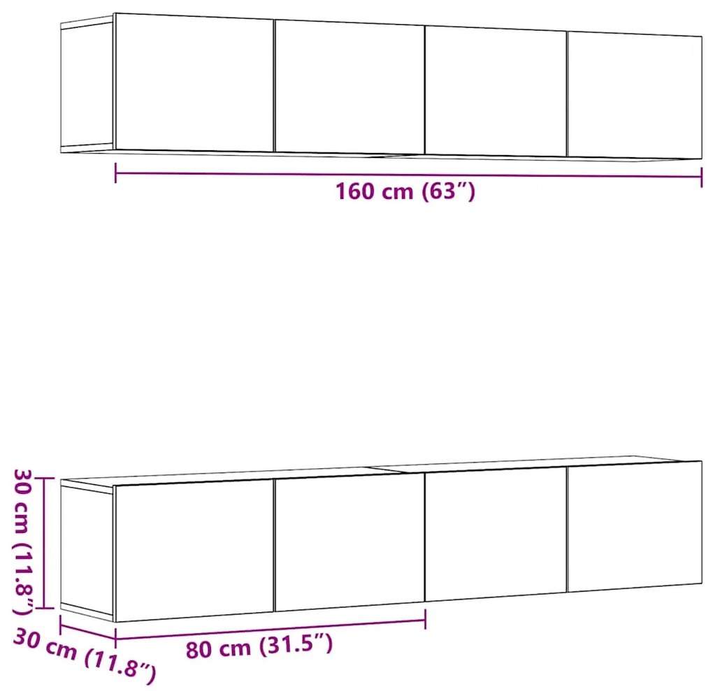 armários de TV montados na parede 4 pcs madeira velha