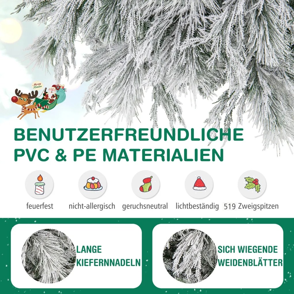 Árvore de Natal artificial flocada com dobradiças, luzes LED brancas quentes, pontas de galhos, agulhas de pinheiro, folhas de salgueiro, 146 cm
