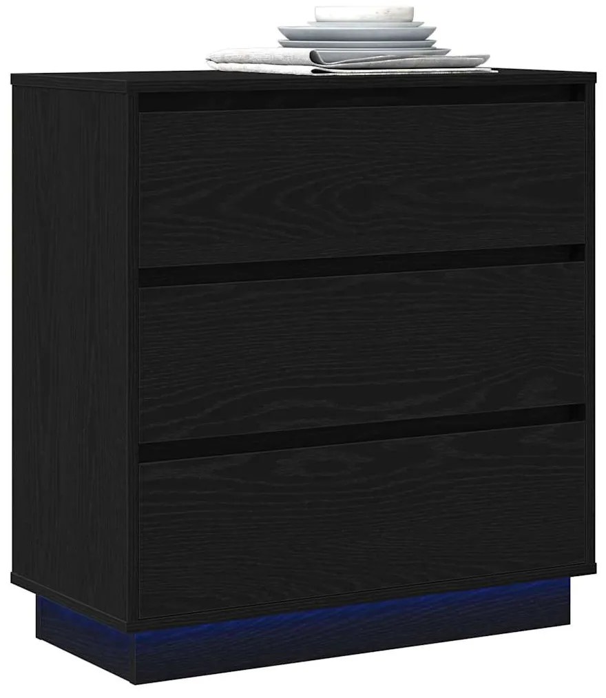 Criado-mudo vidaXL com LED Carvão Preto 71x34,5x75 cm em Madeira Engen