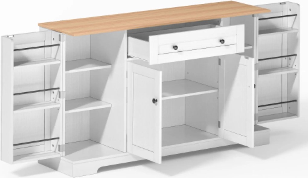 Buffet de cozinha multifuncional, com gaveta e portas de armário, design moderno, 138x40x85 cm, Branco+Cor natural| AOSOM Portugal