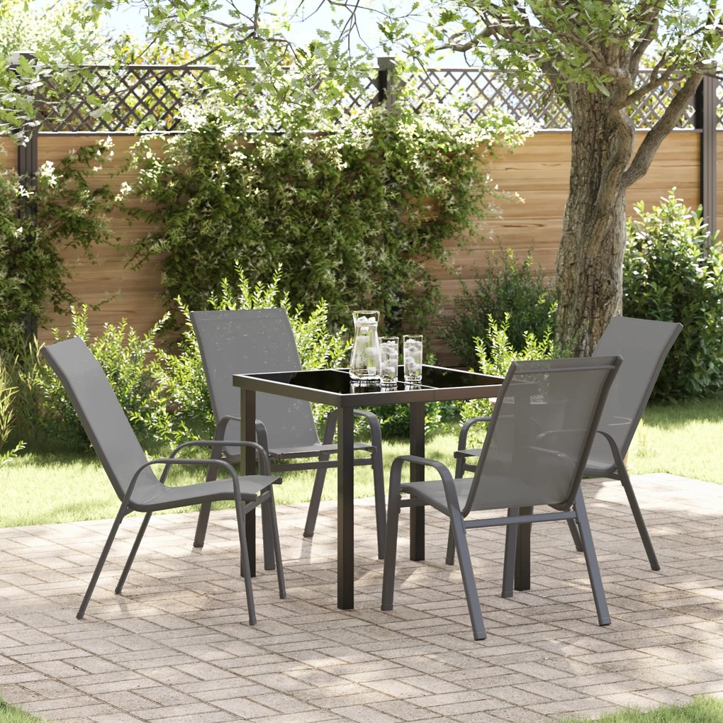 Conjunto de Jantar vidaXL de 5 Peças - Textilene Cinza e Aço