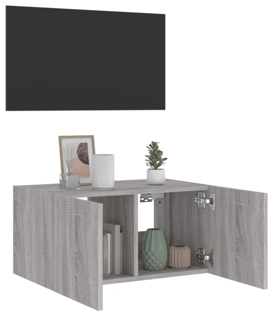 Móvel de parede p/ TV c/ luzes LED 60x35x31 cm cinzento sonoma