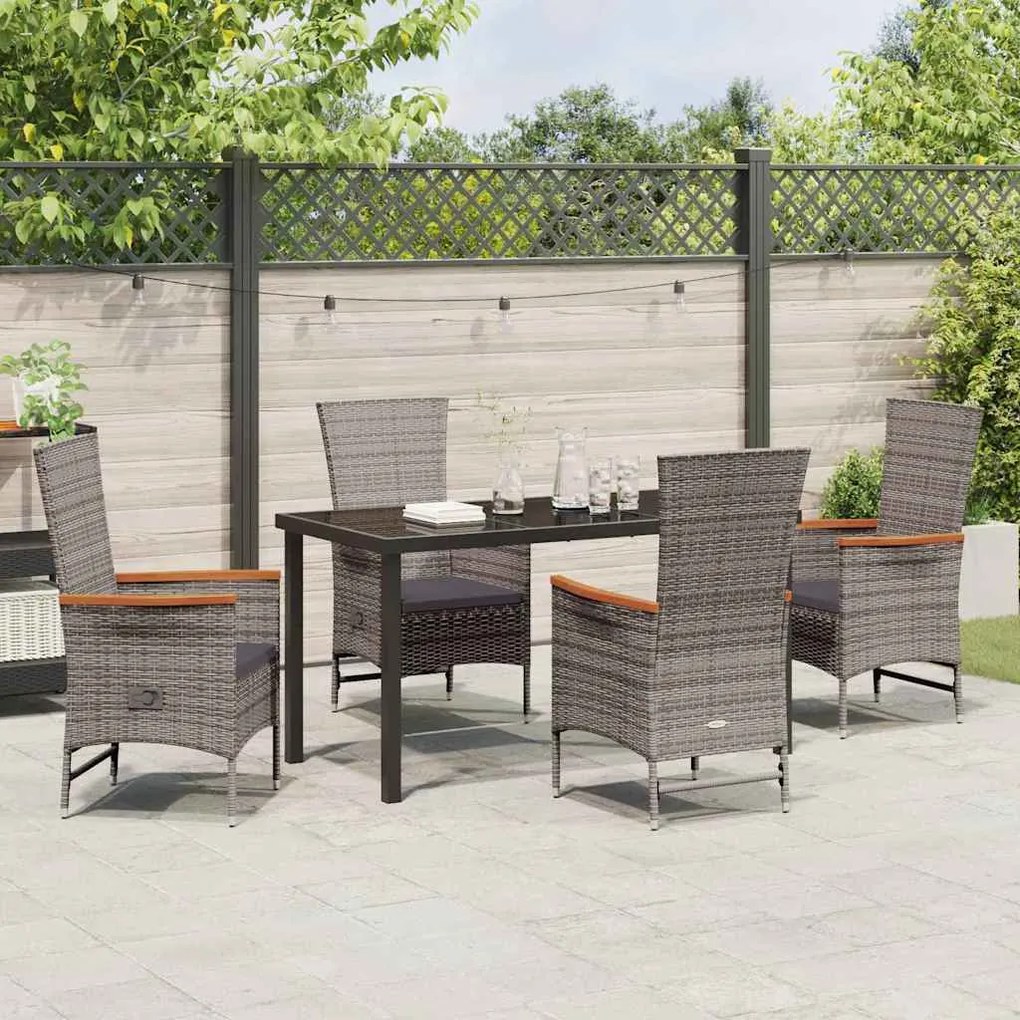 Cadeiras Exteriores com almofada 5 pcs Cinzento Cinza Escuro