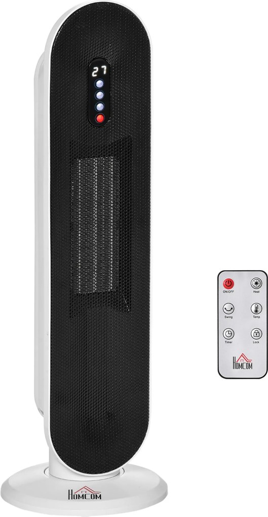 Aquecedor Cerâmico de Torre com Controlo Remoto - Branco e Preto - 21x