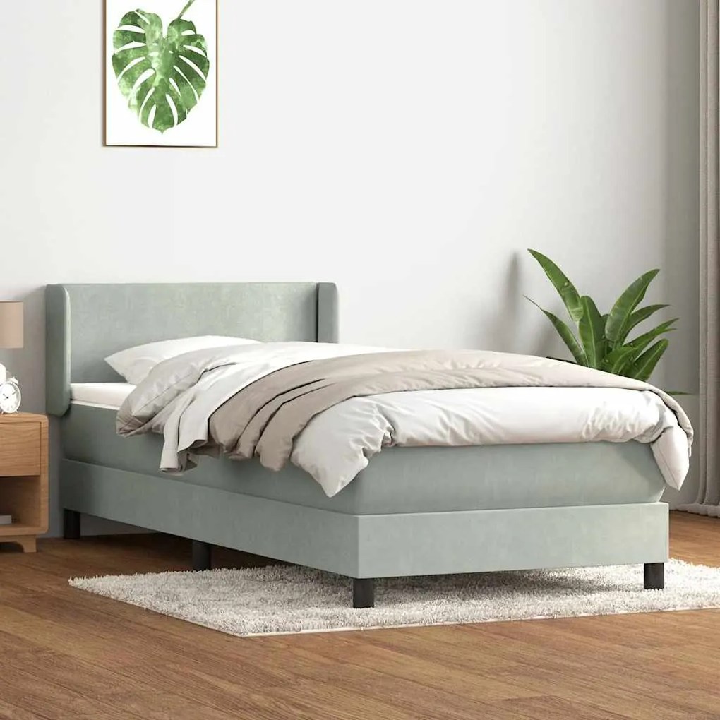 vidaXL Cama com molas/colchão cinzento-claro 90x220 cm veludo