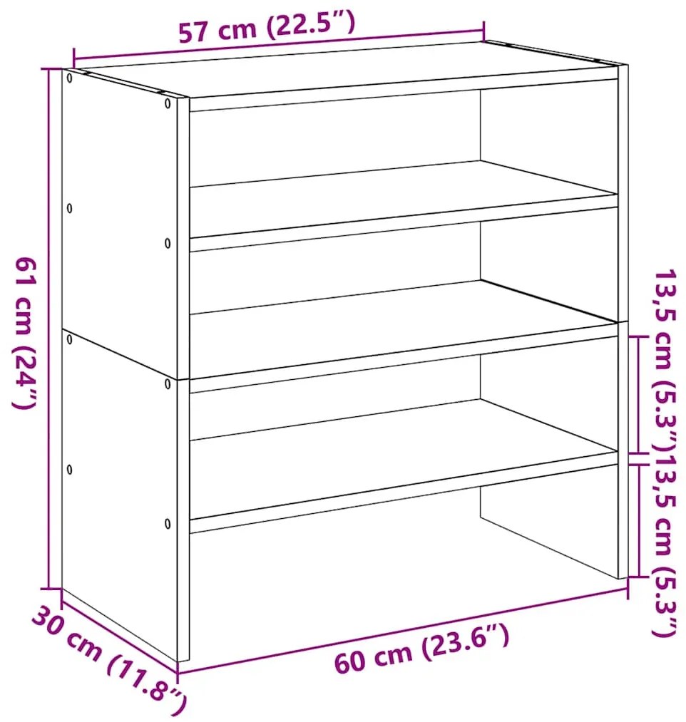 Sapateiras 2 pcs empilháveis 60x30x30,5 cm carvalho artisiano