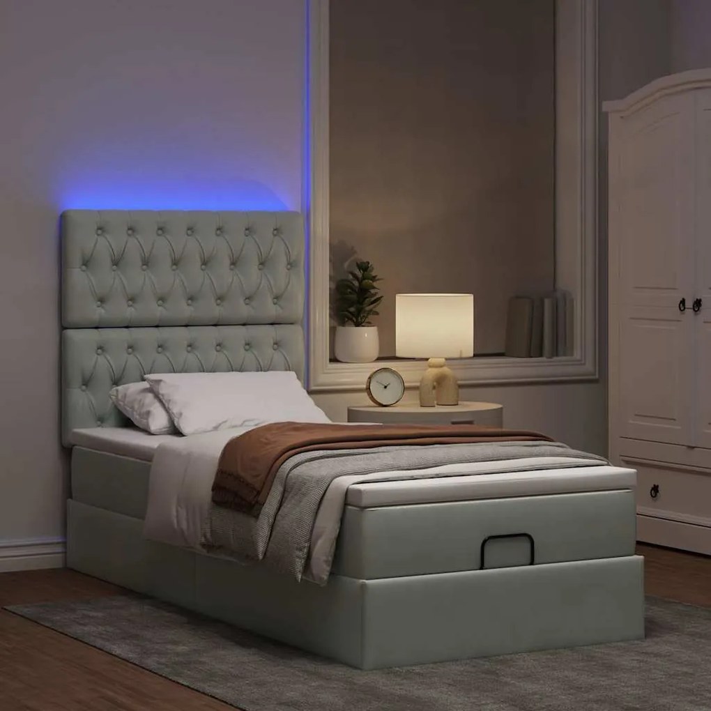 Estrutura cama otomana colchões 90x200 cm veludo cinzento claro