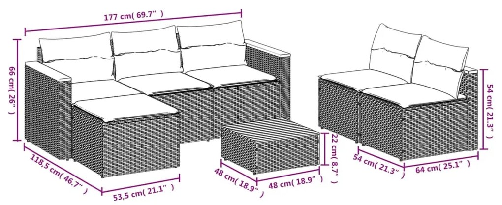 5 pcs conjunto sofás de jardim com almofadões acácia e vime PE