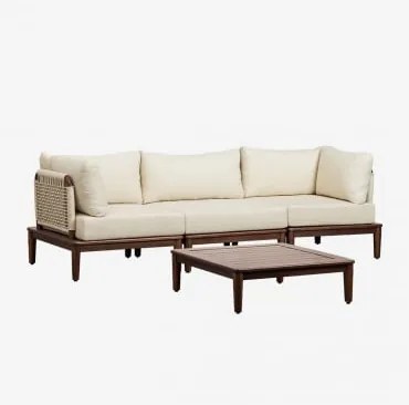 Conjunto De Sala Com Sofá Modular De 3 Peças, 2 Poltronas De Canto E Mesa De Centro Em Acácia Giulia Crema - Sklum