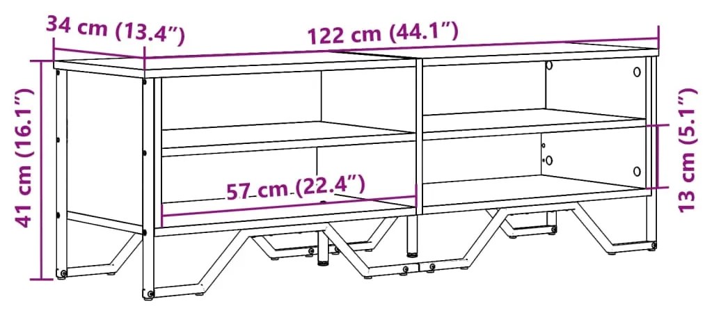 Móvel de TV 122x34x41 cm derivados de madeira carvalho fumado