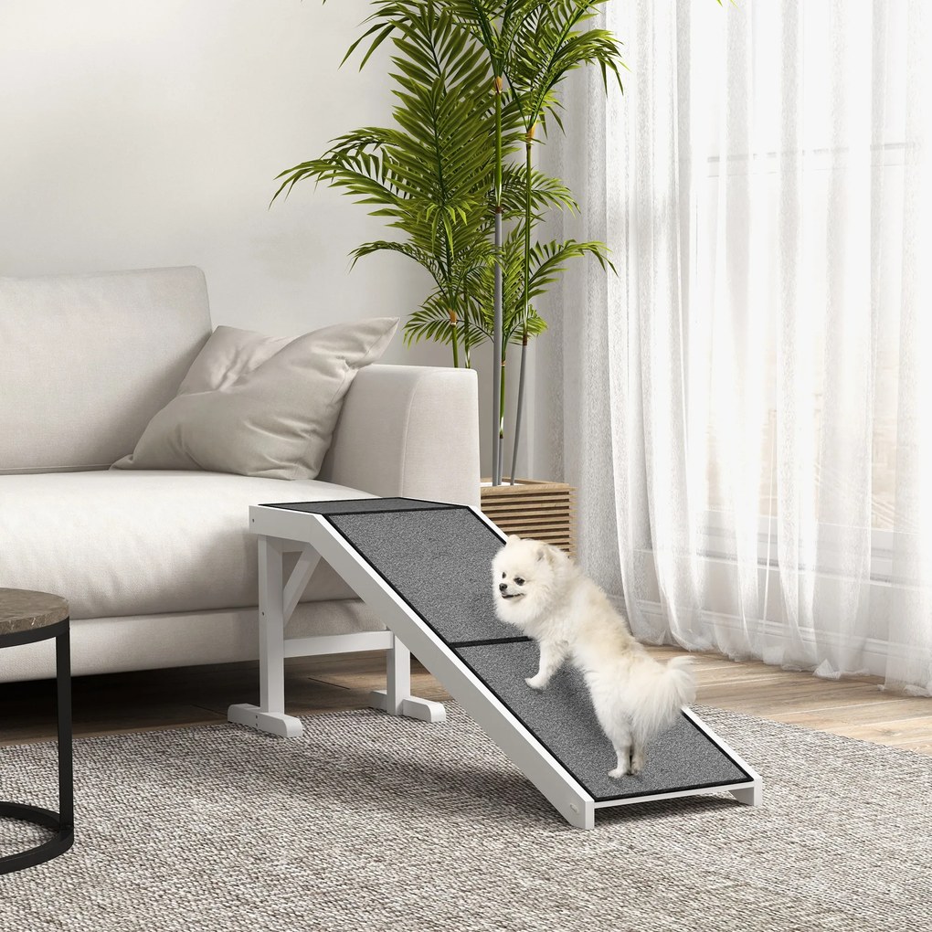 Rampa para Cães de Madeira com Tapete Antiderrapante para Cães Pequenos Médios e Grandes 152x40x50 cm Branco e Cinzento