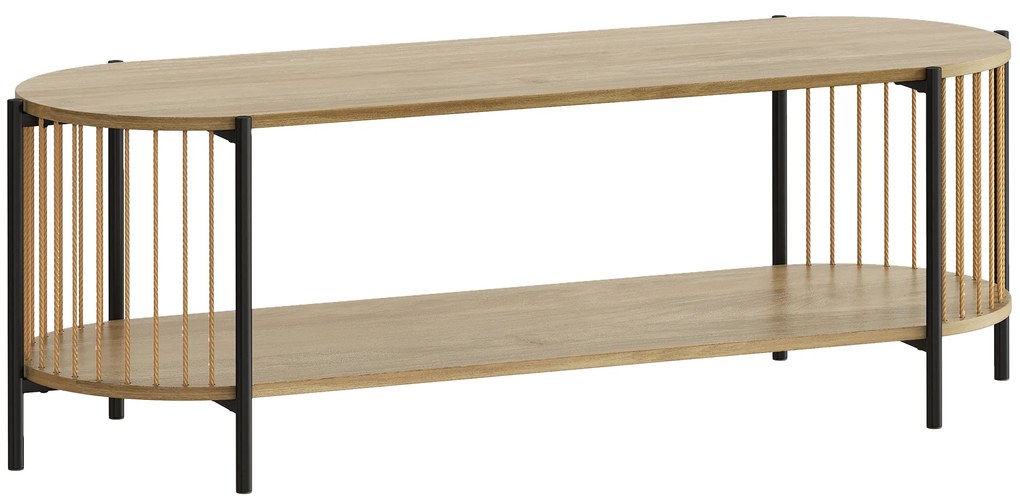 HOMCOM Móvel de TV Estilo Boémio Móvel de TV até 55 Polegadas com Detalhes em Corda de Papel e 2 Prateleiras Abertas 124x43,5x41 cm Madeira | Aosom Portugal