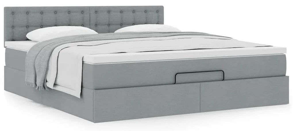 Cama otomana com colchão 160x200 cm tecido cinzento claro
