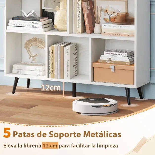 Estante de 3 níveis com 8 cubos, 4 pés de metal e dispositivo anti-capotamento para sala de estar ou escritório 100 x 24 x 107 cm branco