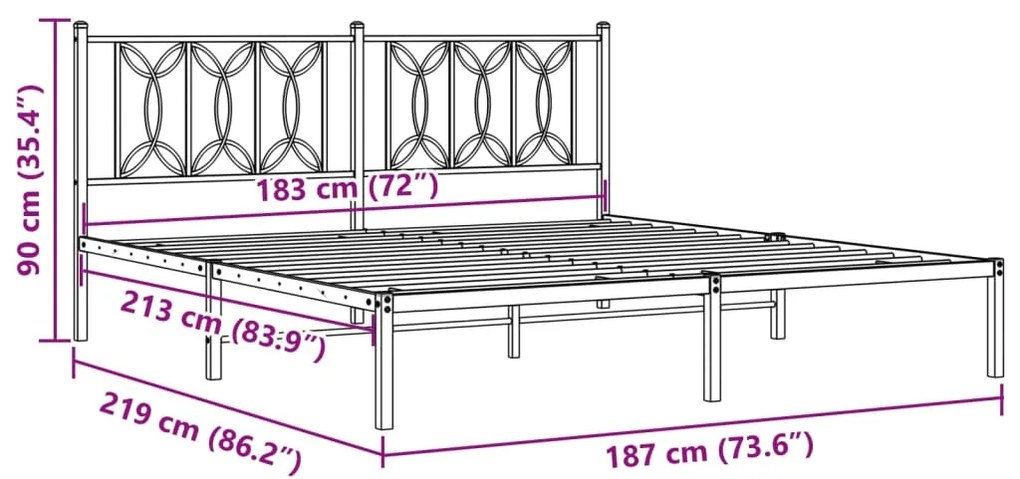 Estrutura de cama com cabeceira 183x213 cm metal preto