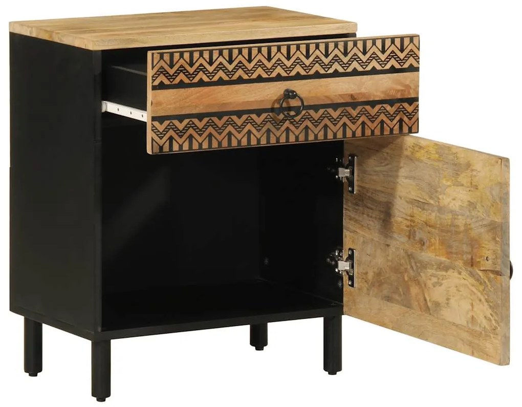 Mesa cabeceira 50x33x60cm madeira mangueira áspera maciça preto