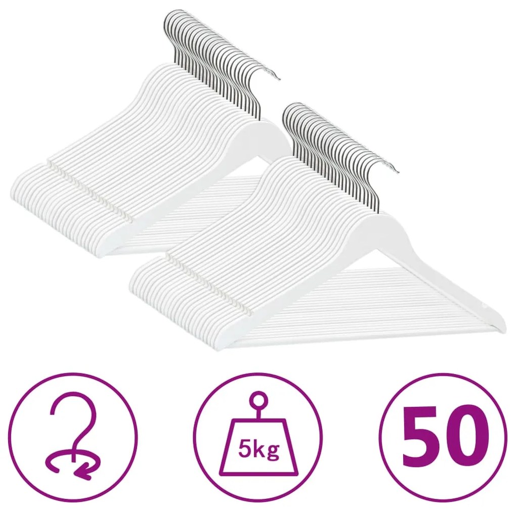 289915 vidaXL 50 pcs conjunto de cabides antiderrapantes madeira branco