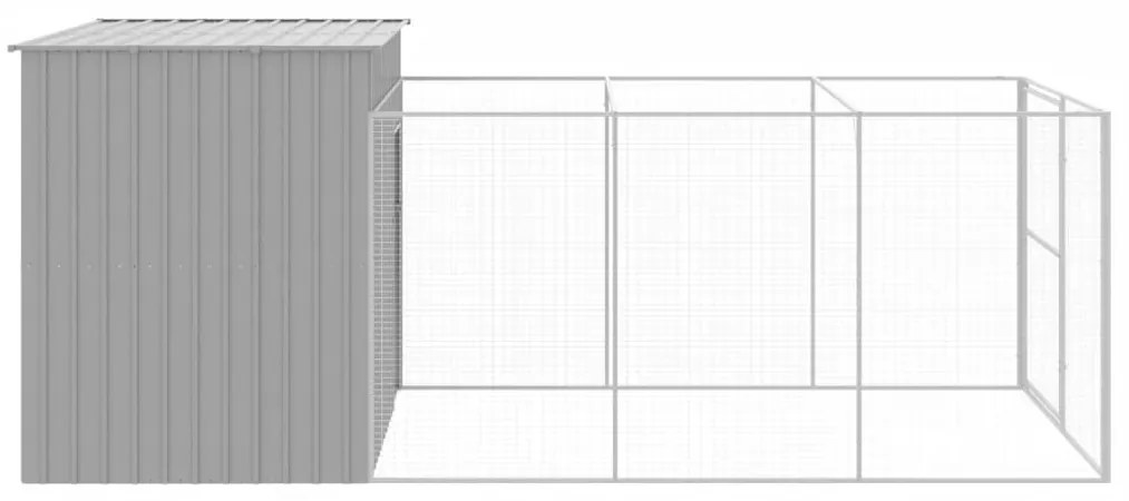 Casota cães c/ parque 214x457x181 cm aço galvaniz. cinza-claro