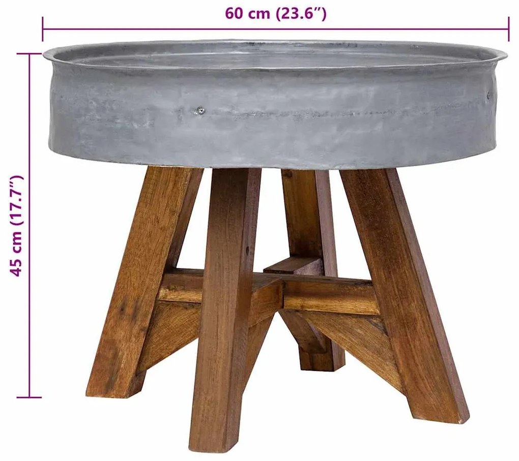 Mesa de centro 60x45 cm mistura de madeira recicladas prateado