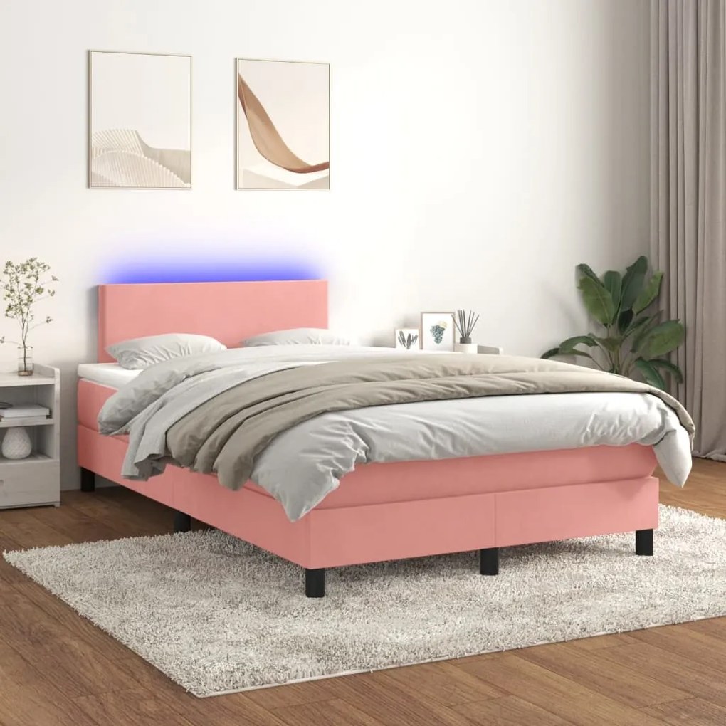 Cama box spring c/ colchão luzes e LED 120x190 cm veludo rosa