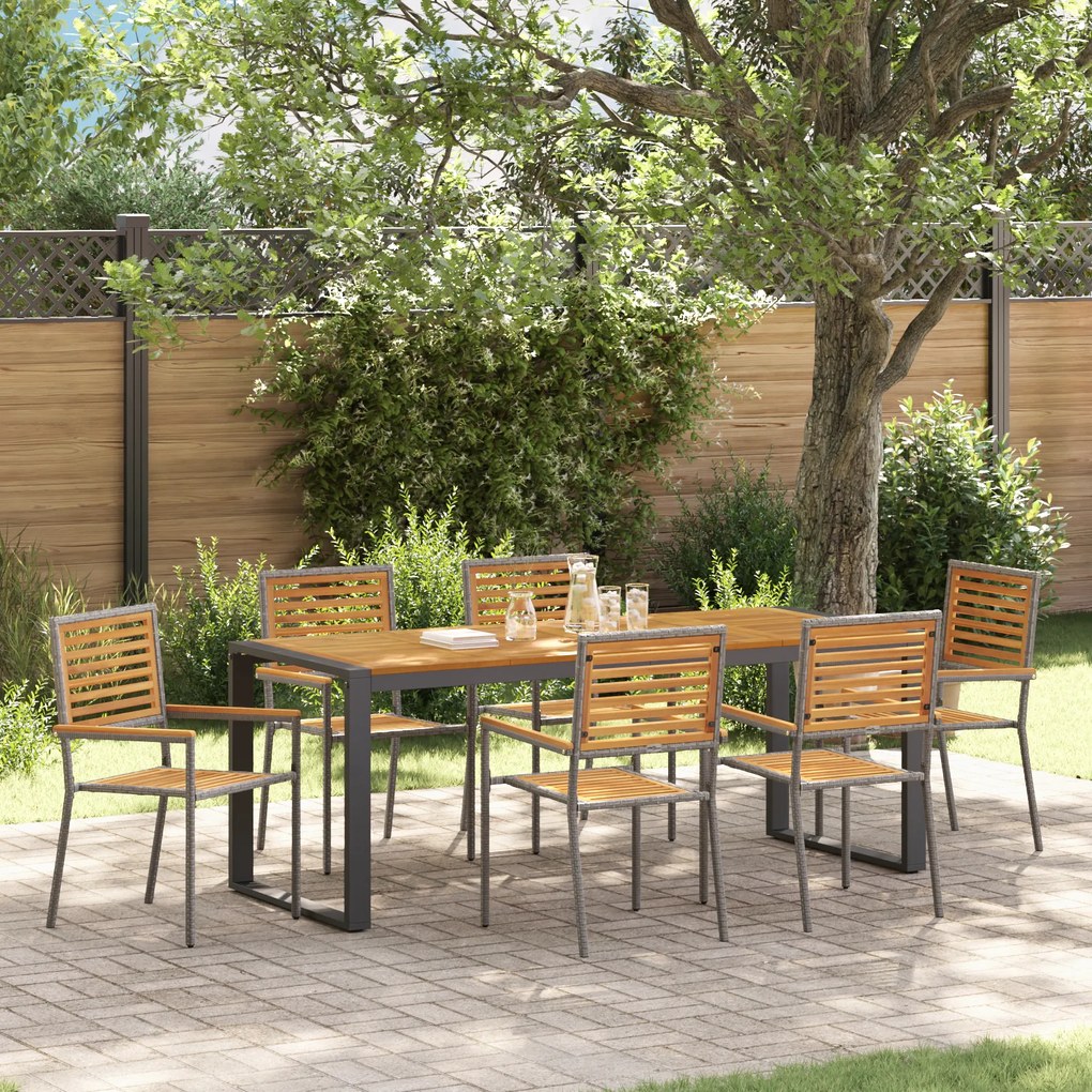 Conjunto de Jantar para o Jardim de 7 Peças Cinza Vime Poliéster Acácia vidaXL