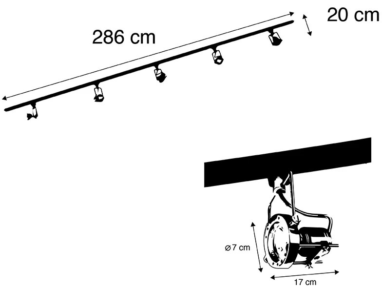 Calha monofásica inteligente preta com aço incl. 5 WiFi GU10 - Iconic Suplux